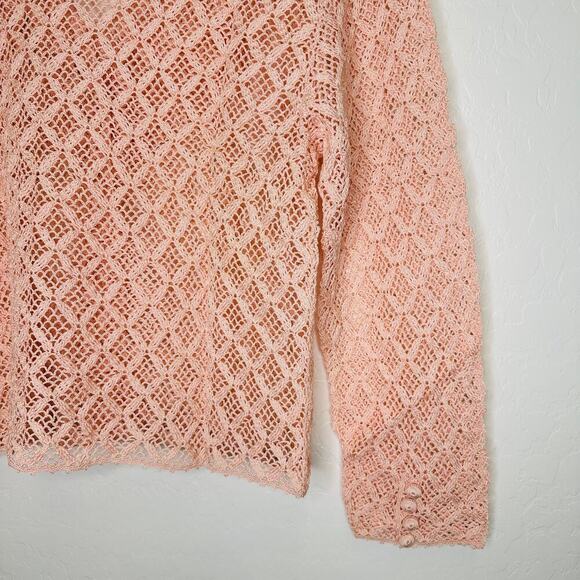 Lim's Vintage Hand Crocheted Cotton Button Down Cardigan Sweater Salmon Pink Med - Picture 5 of 5
